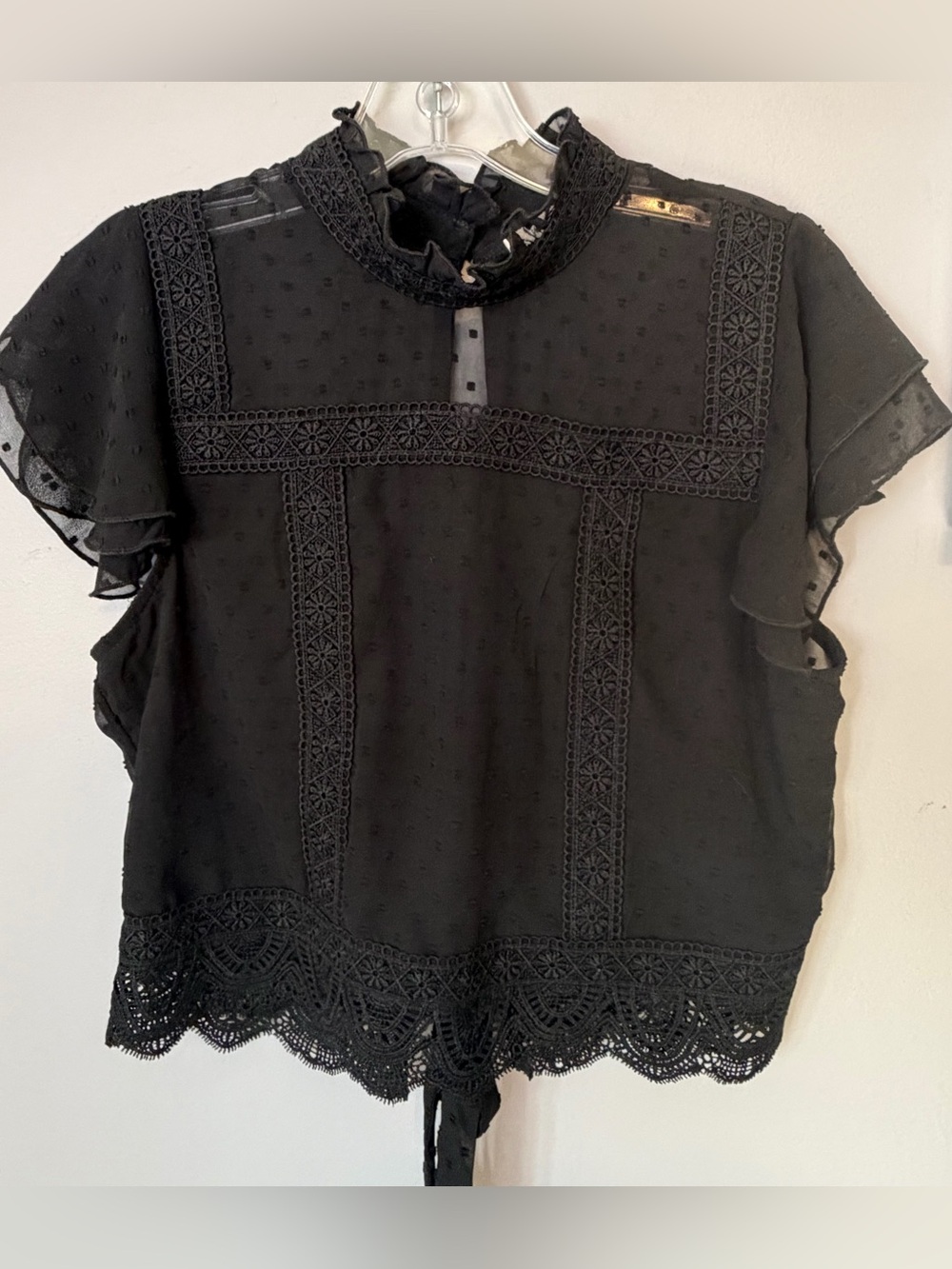 Mi Ami Black Swiss Dot Blouse Size Large